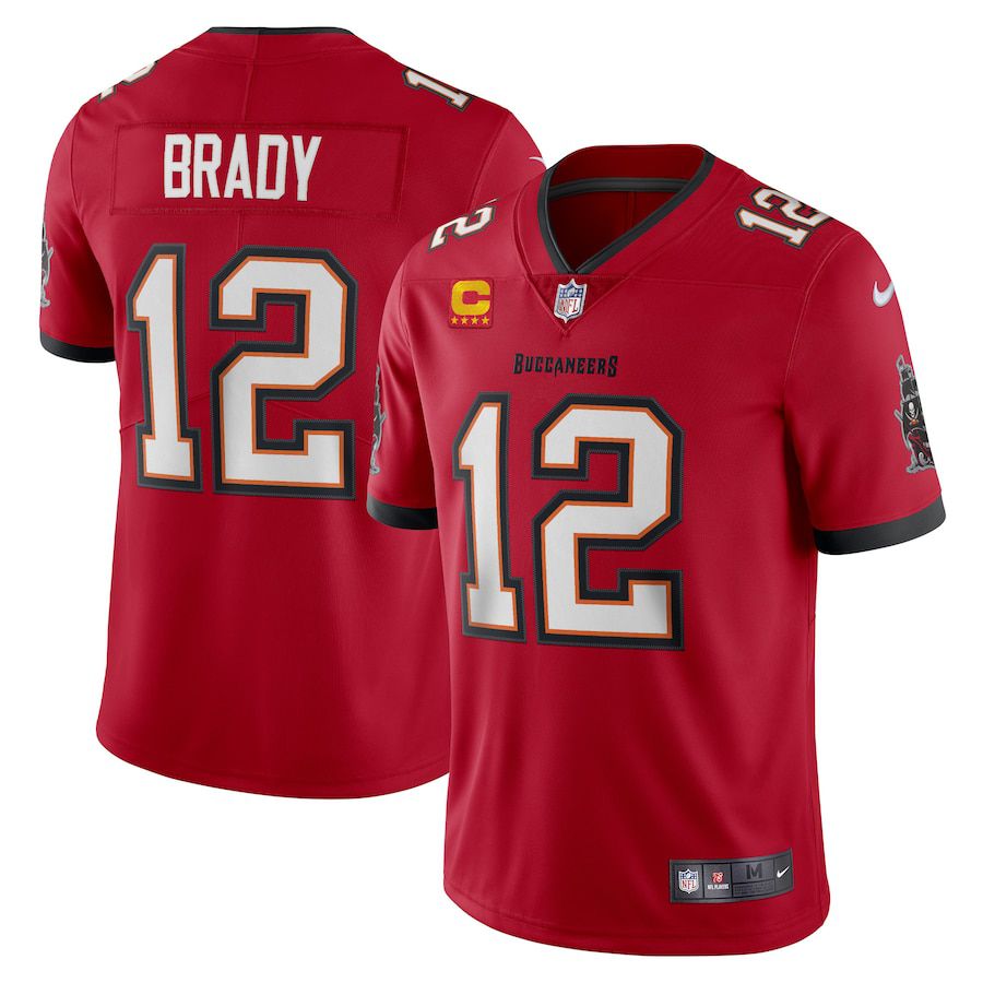 Men Tampa Bay Buccaneers 12 Tom Brady Nike Red Captain Vapor Limited NFL Jersey